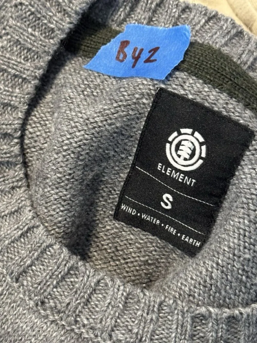 Element Skateboards Jumper Mens Grey Braided Striped Pullover Sweater Crew Neck